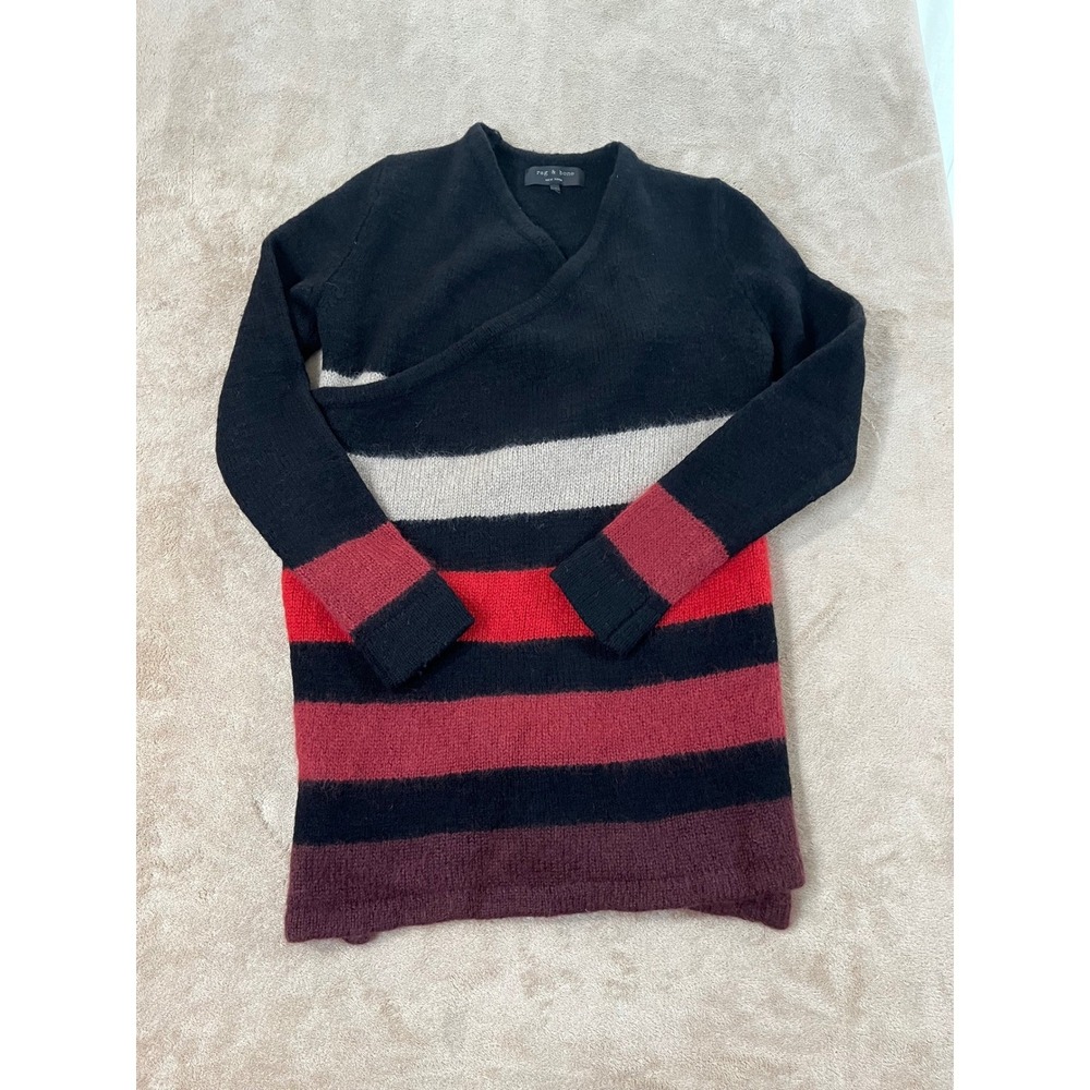 Rag & Bone Wool Blend Sweater Black and Red Striped Cardigan Small EUC
